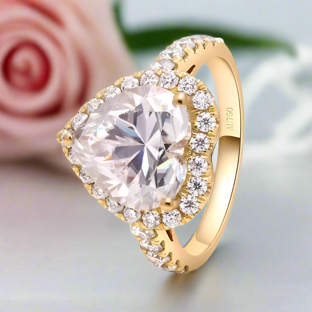 14k Yellow Gold Heart Cut 4.0ct 10mm Diamond Halo Engagement Ring-Black Diamonds New York