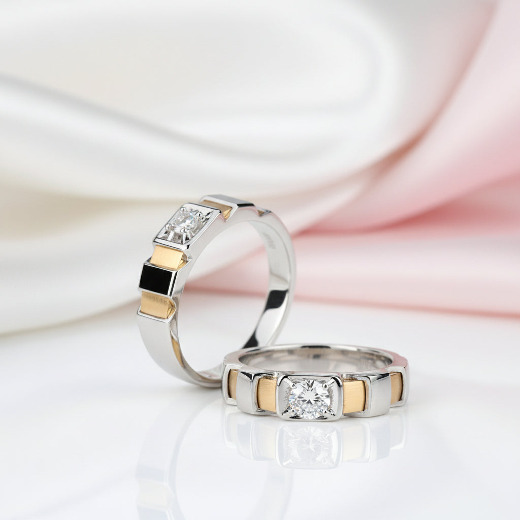 14k Yellow and White Gold Round Diamond Option Classic Engagement Ring-Black Diamonds New York