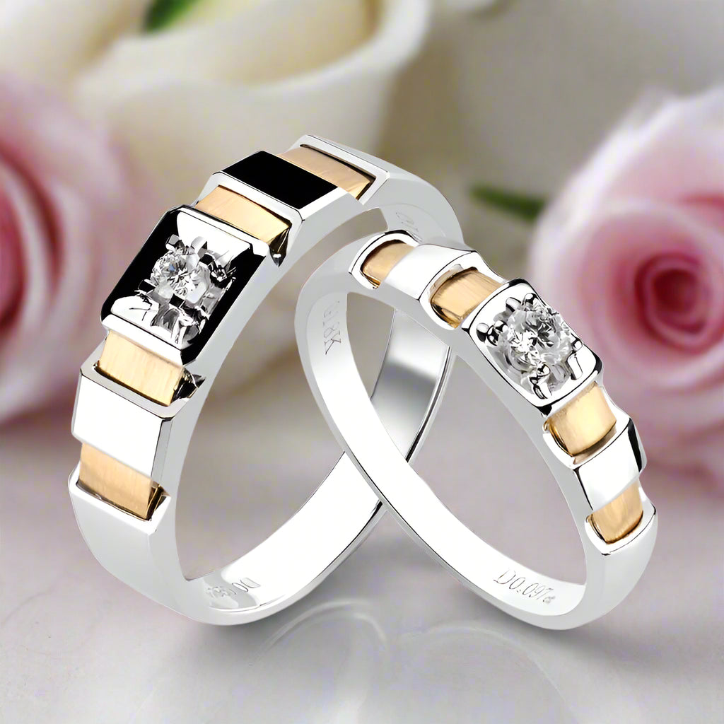 14k Yellow and White Gold Round Diamond Classic Engagement Ring-Black Diamonds New York