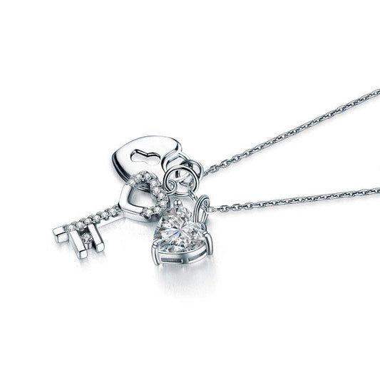 1.5 Carat Created Diamond Love Heart Lock Key Pendant Necklace-Black Diamonds New York