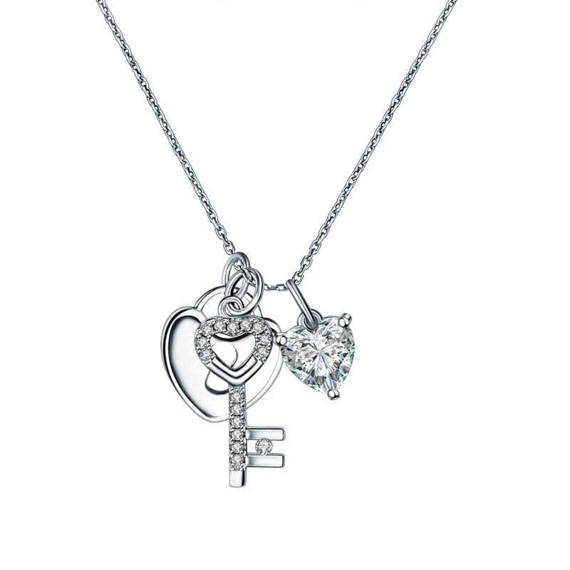 1.5 Carat Created Diamond Love Heart Lock Key Pendant Necklace - Black Diamonds New York