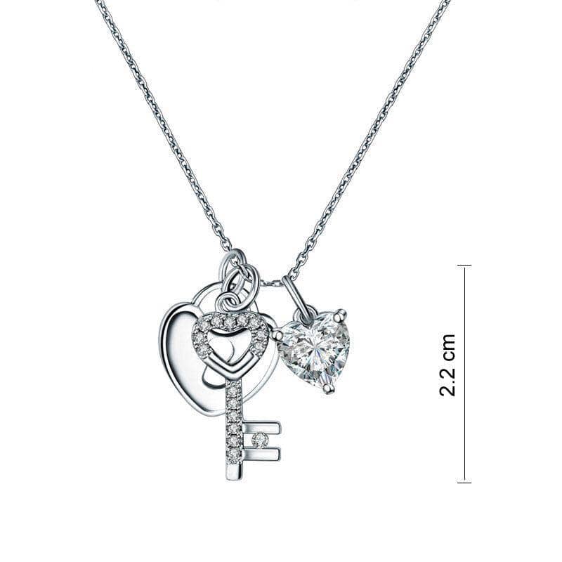 1.5 Carat Created Diamond Love Heart Lock Key Pendant Necklace - Black Diamonds New York