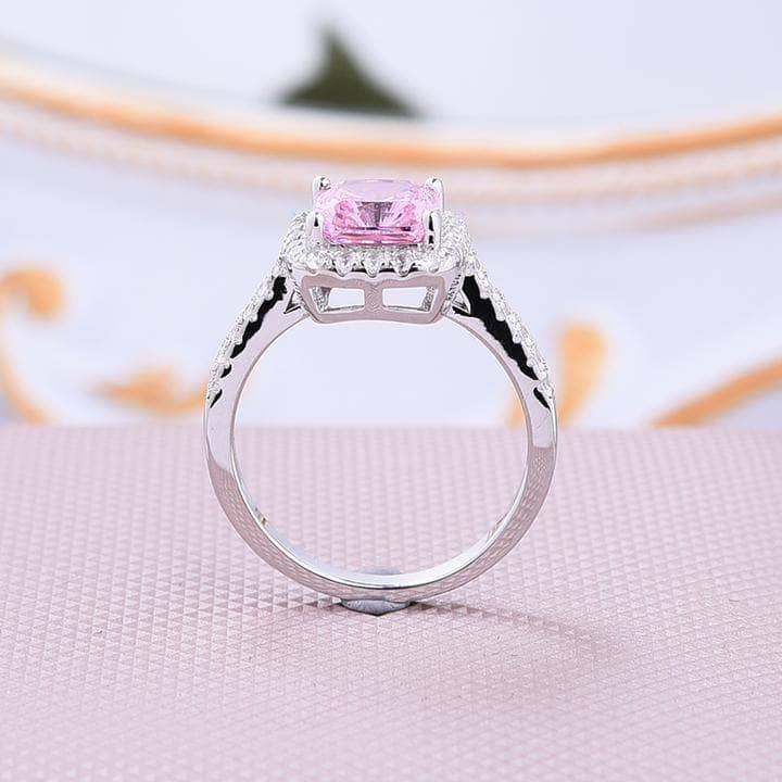 1.5 Carat Cushion Cut Pink Halo Engagement Ring-Black Diamonds New York