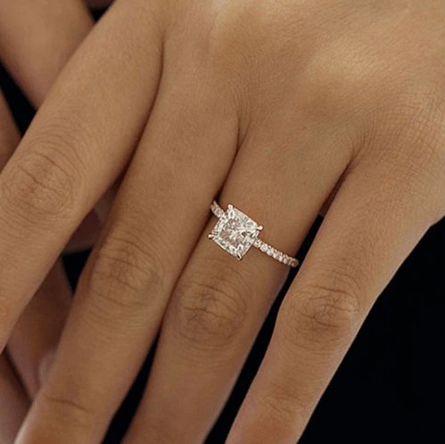 1.5 Carat Cushion Cut White Sapphire Rose Gold Engagement Ring-Black Diamonds New York