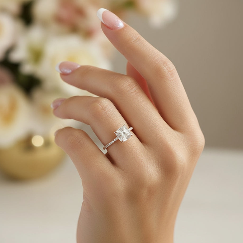 Carat Cushion Cut Diamond On Finger Carat Cushion Cut White