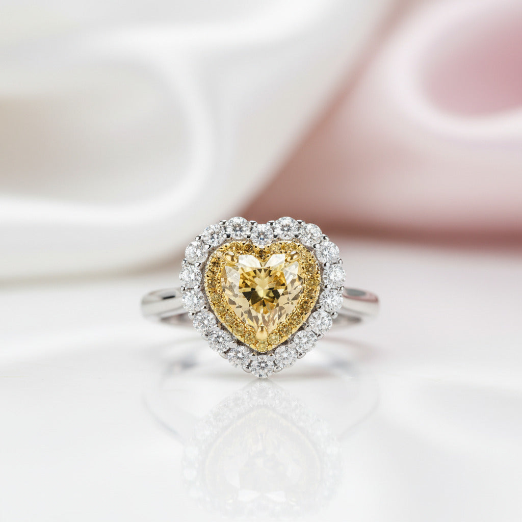 1.5 Carat Halo Heart Shaped Yellow Sapphire Engagement Ring-Black Diamonds New York
