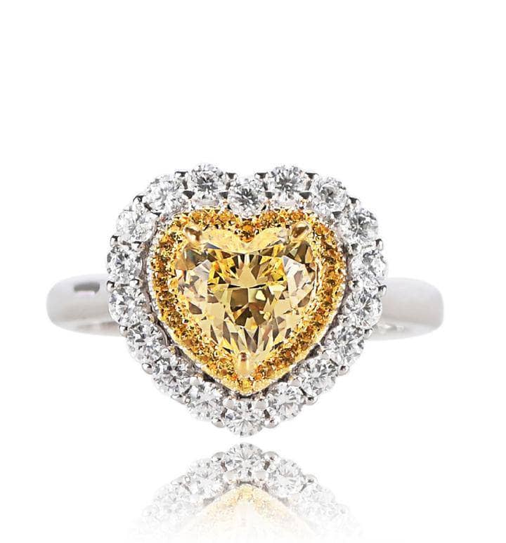 1.5 Carat Halo Heart Shaped Yellow Sapphire Engagement Ring-Black Diamonds New York