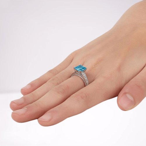 1.5 Carat Princess Cut Created Diamond 2-Pcs Wedding Engagement Ring Set - Black Diamonds New York