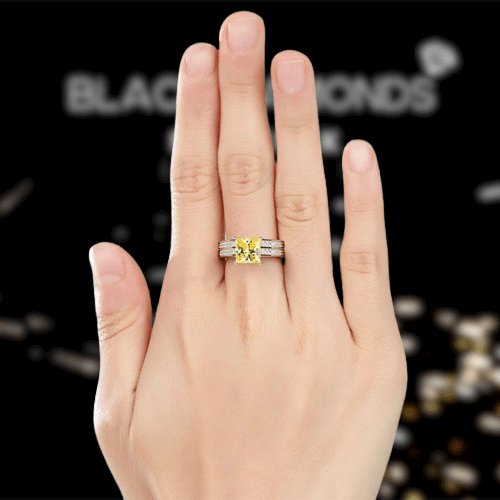 1.5 Carat Princess Cut Created Diamond 2-Pcs Wedding Engagement Ring Set - Black Diamonds New York