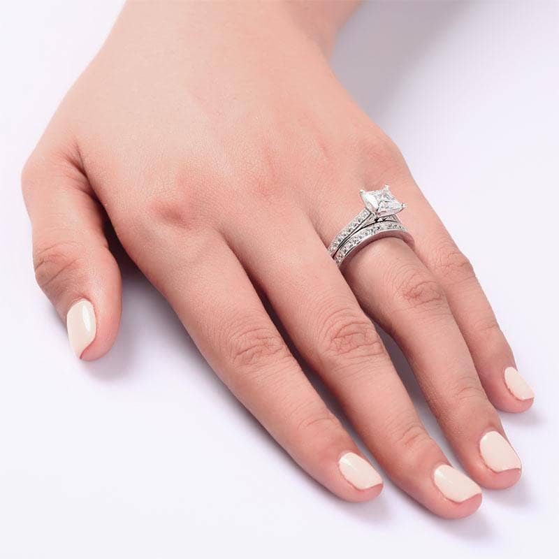 1.5 Carat Princess Cut Created Diamond 2-Pcs Wedding Engagement Ring Set-Black Diamonds New York