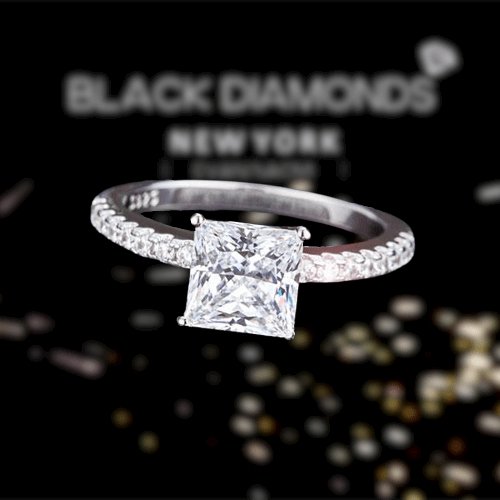 1.5 Ct Princess Cut Created Diamond Engagement Ring - Black Diamonds New York