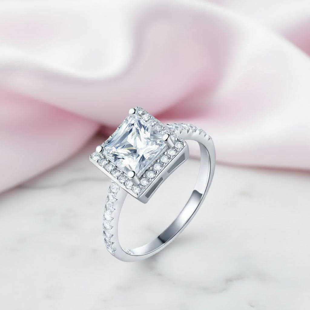 1.5 Ct Princess Cut Diamond Option Halo Engagement Ring-Black Diamonds New York