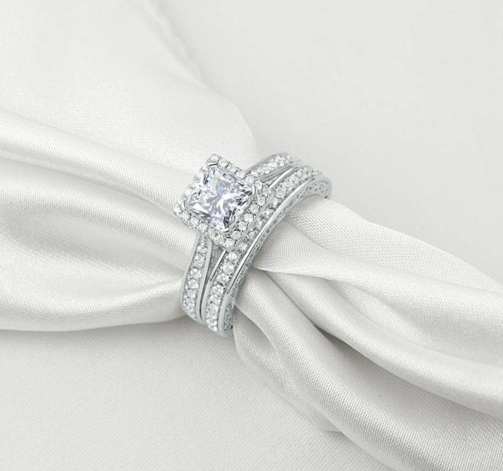 1.5 Ct Princess Cut EVN Stone Bridal Set-Black Diamonds New York