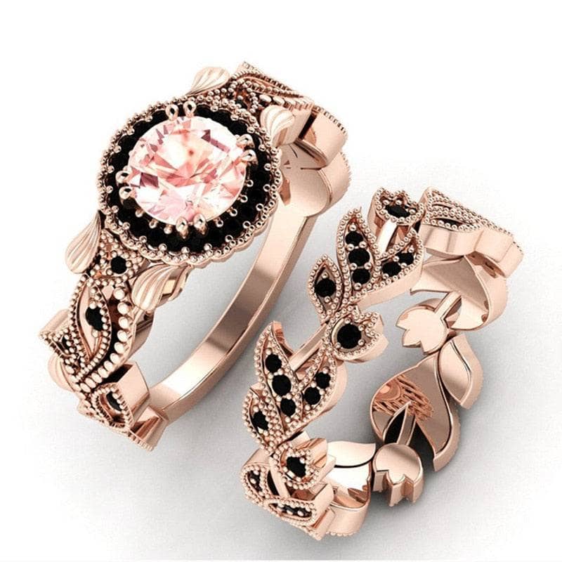 1.50ct EVN Stone Rose Gold Flower Ring Set-Black Diamonds New York