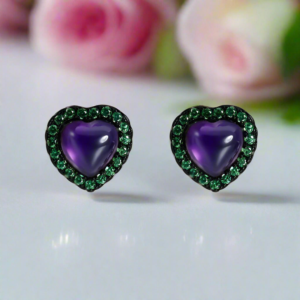 1.56Ct Amethyst Heart Small Stud Earrings-Black Diamonds New York