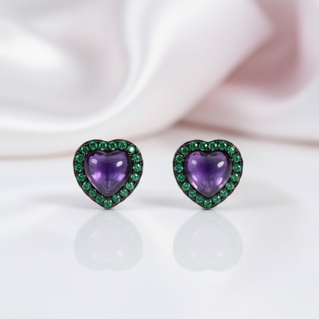 1.56Ct Amethyst Heart Small Stud Earrings-Black Diamonds New York