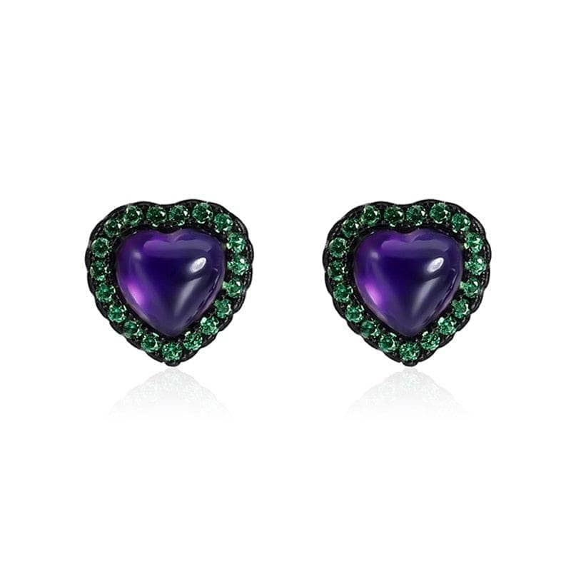 1.56Ct Natural Amethyst Heart Small Stud Earrings-Black Diamonds New York
