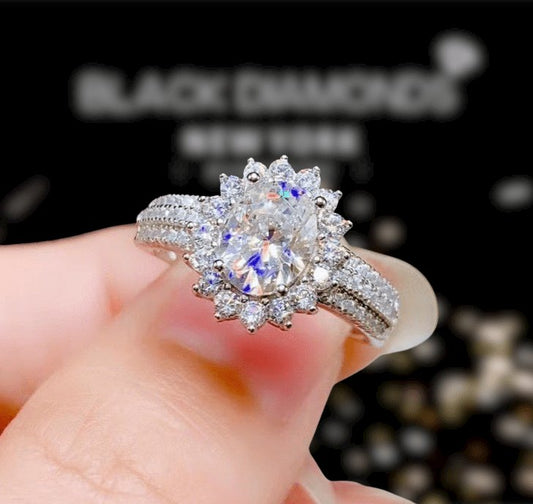 1.5ct Oval Cut Crackling Moissanite Engagement Ring - Black Diamonds New York