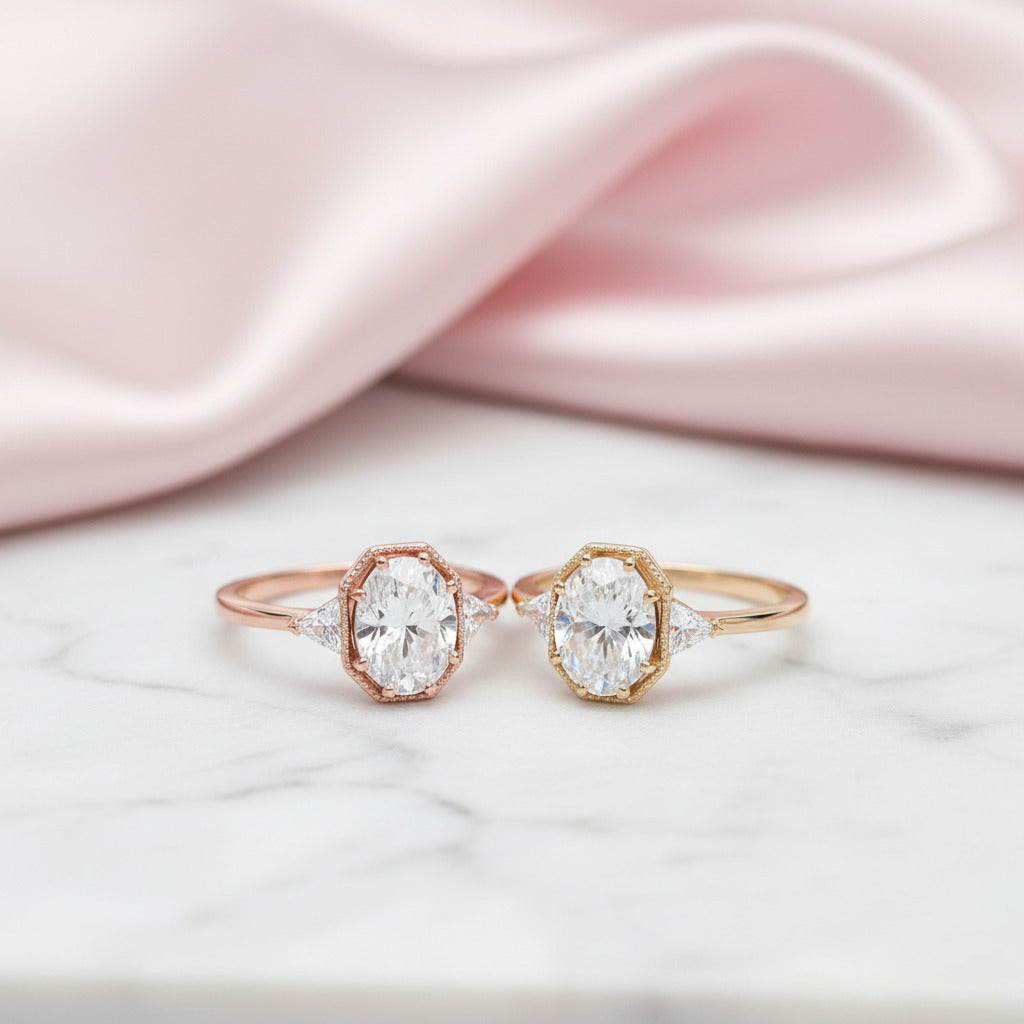 1.5 Ct Oval Cut Diamond Option 14k Rose Gold Engagement Ring-Black Diamonds New York