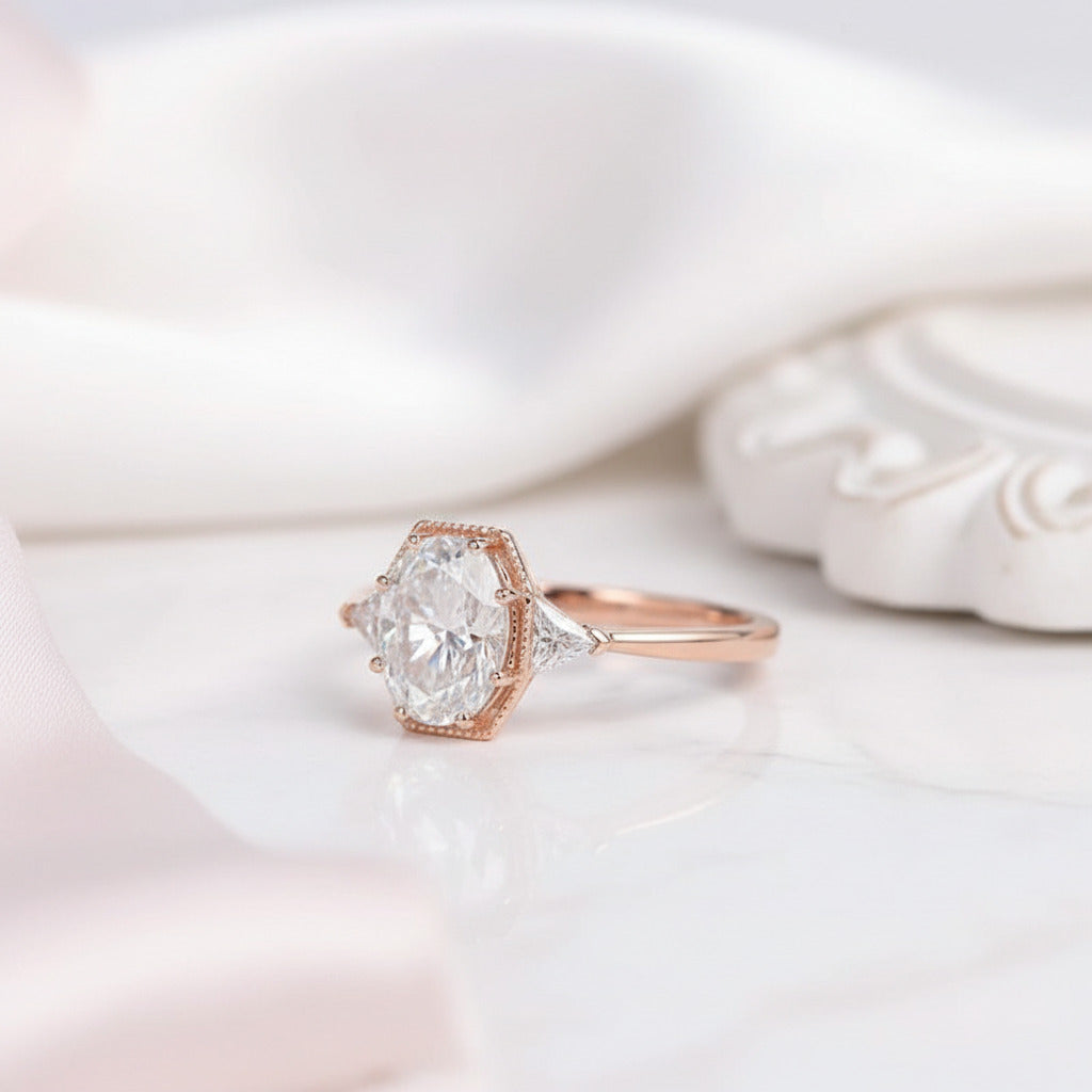1.5 Ct Oval Cut Diamond Option 14k Rose Gold Engagement Ring-Black Diamonds New York