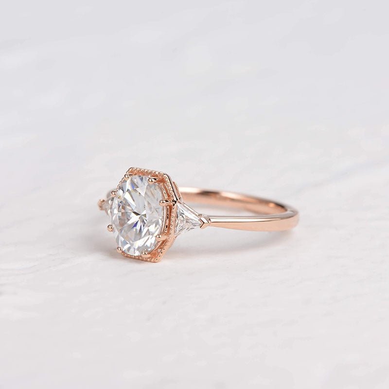 1.5ct Oval Cut Moissanite 14K Rose Gold Engagement Ring - Black Diamonds New York