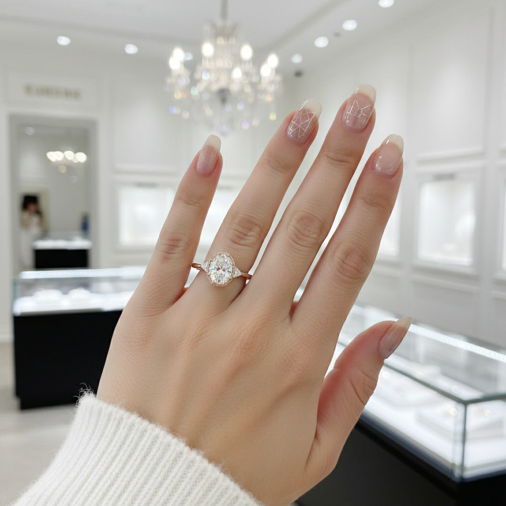 1.5 Ct Oval Cut Diamond Option 14k Rose Gold Engagement Ring-Black Diamonds New York