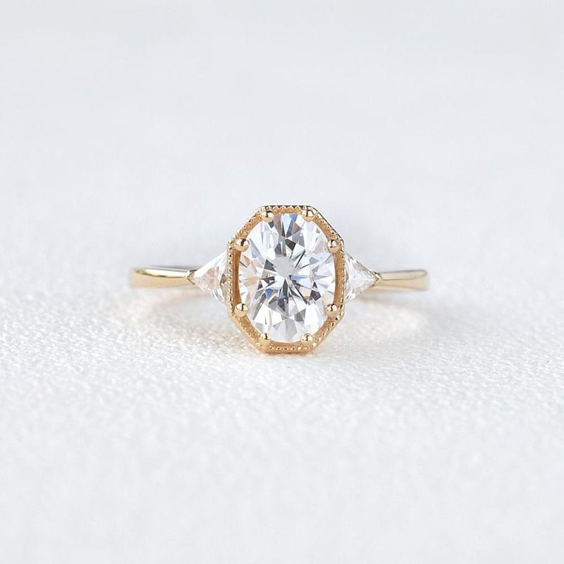 1.5ct Oval Cut Moissanite 14K Rose Gold Engagement Ring - Black Diamonds New York