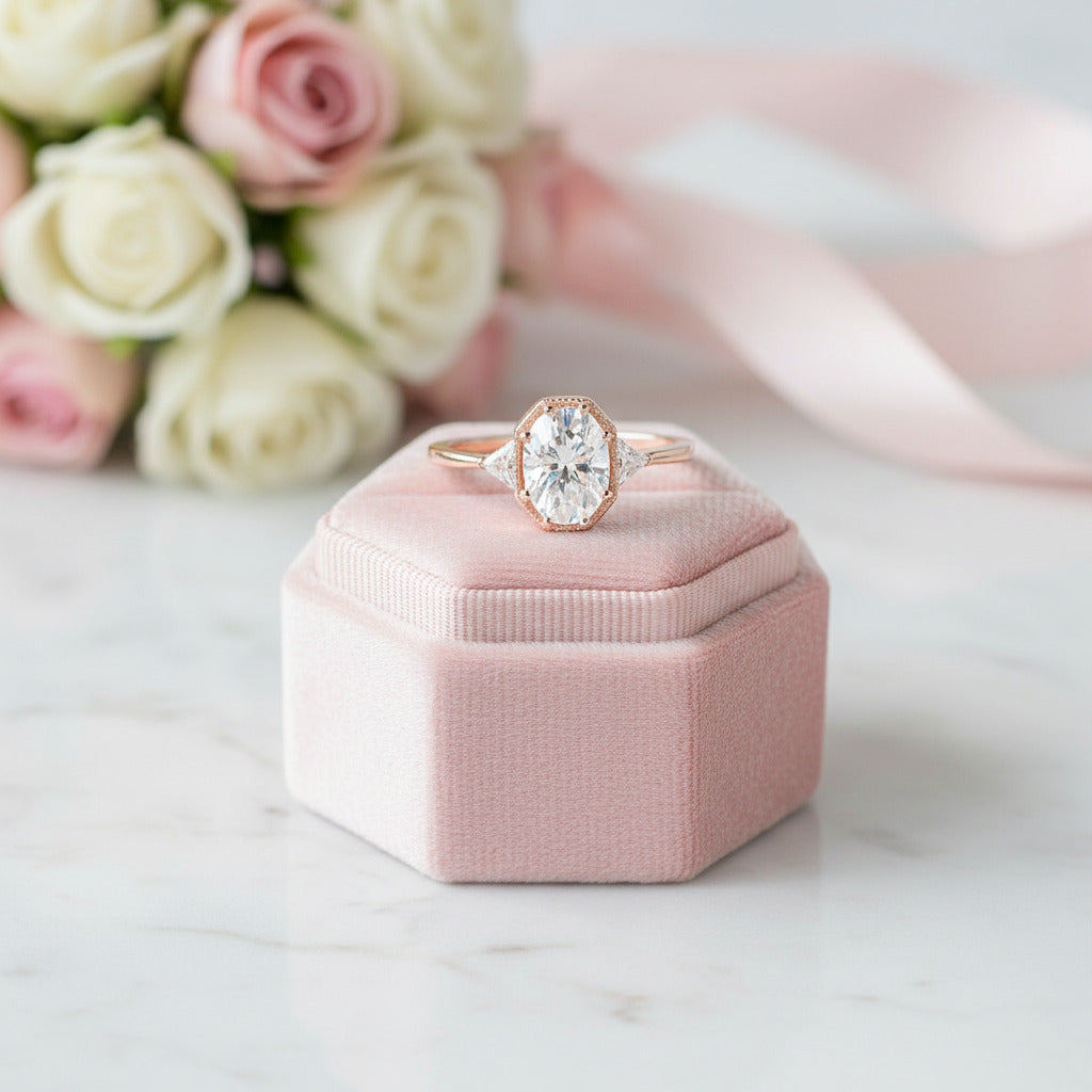 1.5 Ct Oval Cut Diamond Option 14k Rose Gold Engagement Ring-Black Diamonds New York