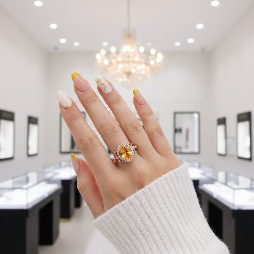 1.5ct Oval Citrine Birthstone Solitaire Rings-Black Diamonds New York