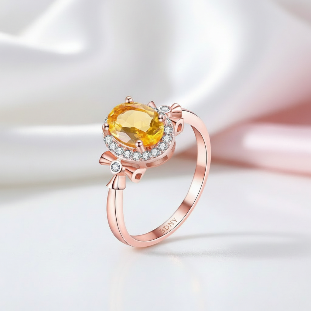 1.5ct Oval Citrine Birthstone Solitaire Rings-Black Diamonds New York