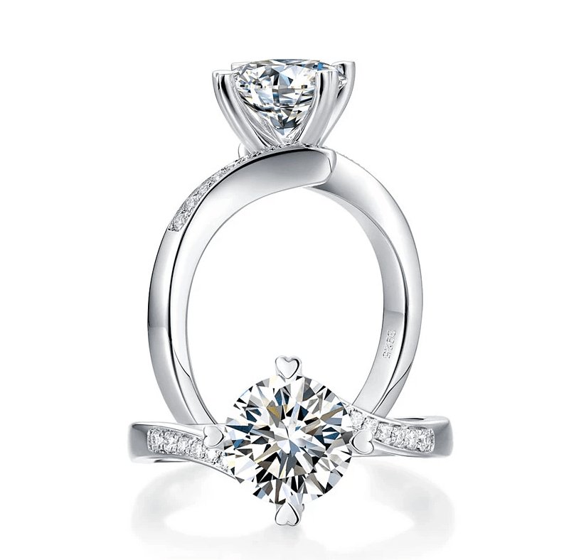 1.5ct Round Cut Moissanite Diamond Heart Shape Prong Ring - Black Diamonds New York