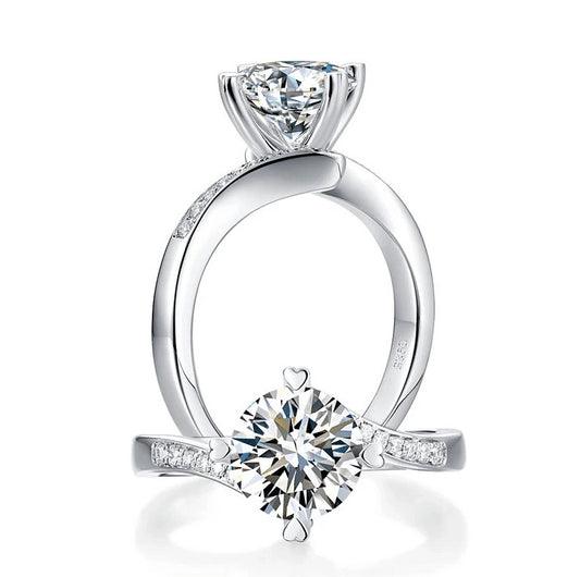 1.5ct Round Cut Moissanite Diamond Heart Shape Prong Ring-Black Diamonds New York