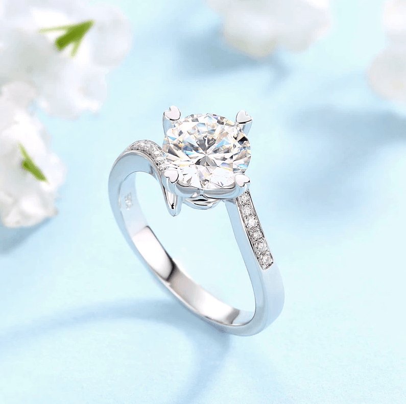 1.5ct Round Cut Moissanite Diamond Heart Shape Prong Ring-Black Diamonds New York