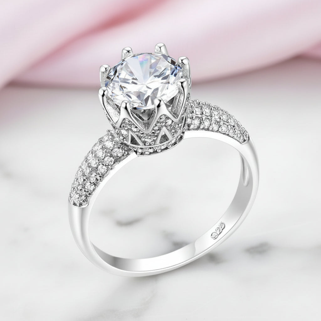 Stunning 1.5ct Round Cut Diamond Option Crown Ring-Black Diamonds New York