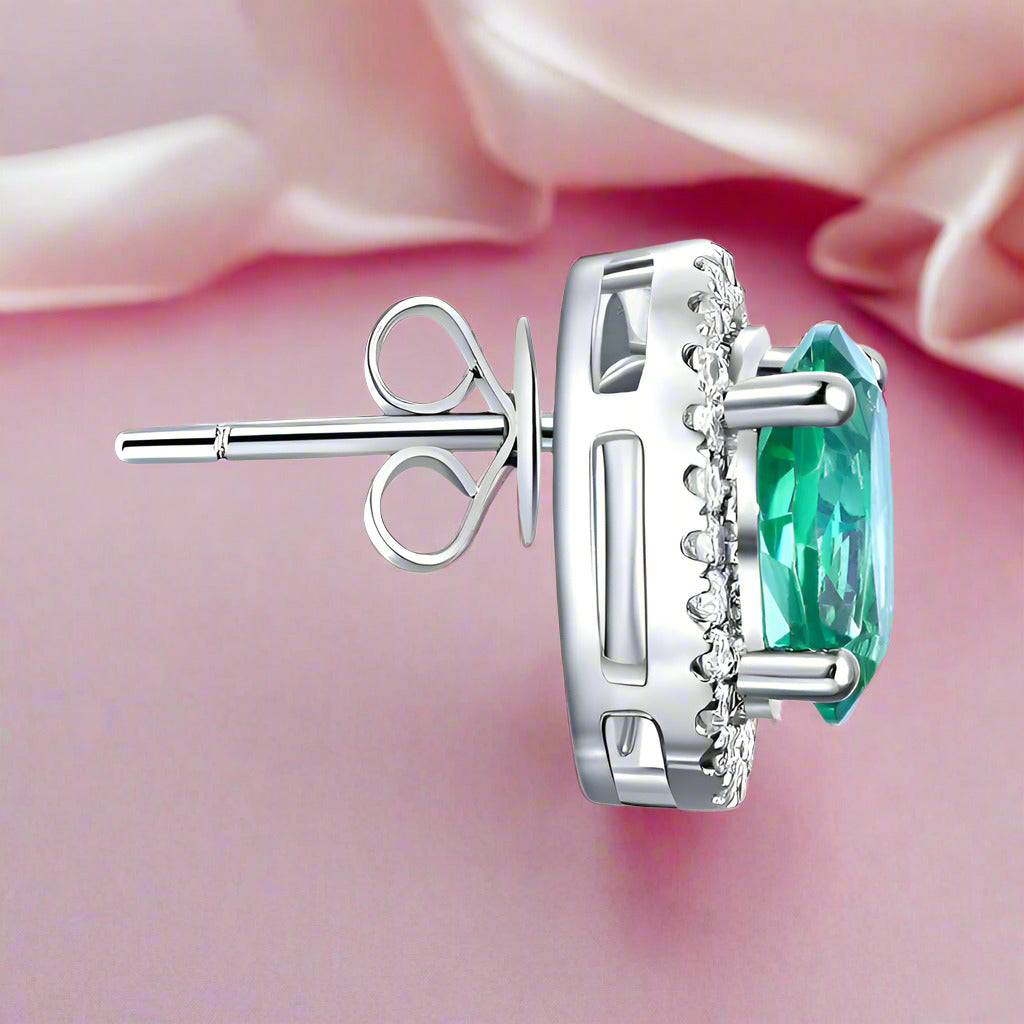 14k White Gold 1.6 Ct Oval Green Topaz Earrings-Black Diamonds New York