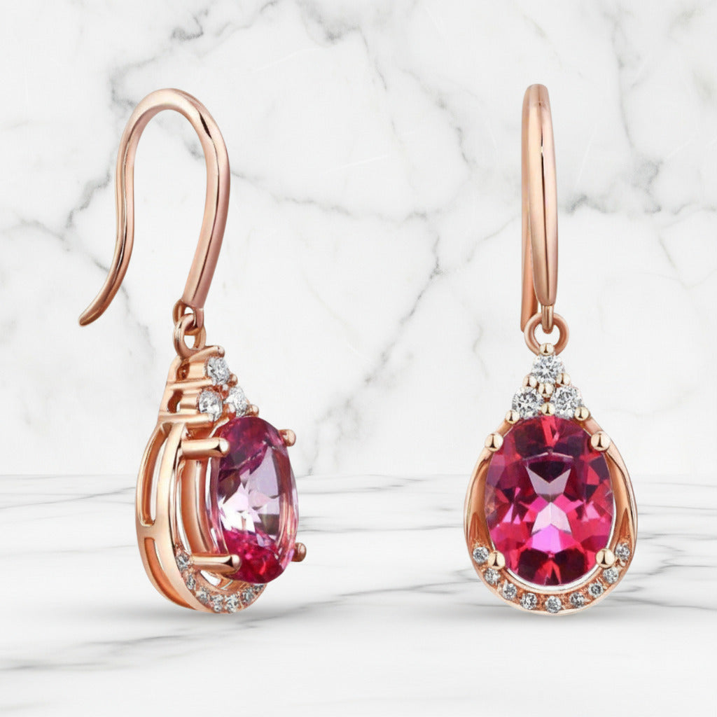 14k Rose Gold 1.6 Ct Pink Topaz with 0.185 Ct Diamond Option Earrings-Black Diamonds New York