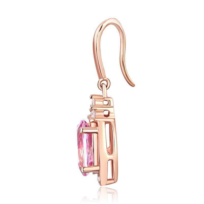 1.6 Ct Natural Pink Topaz with 0.185 Ct Diamond 14K Rose Gold Dangle Earrings-Black Diamonds New York
