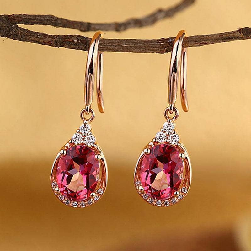 1.6 Ct Natural Pink Topaz with 0.185 Ct Diamond 14K Rose Gold Dangle Earrings - Black Diamonds New York