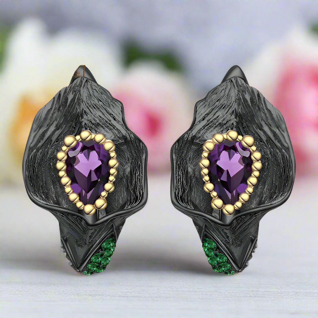 1.68ct Amethyst Calla Lily Leaf Earrings-Black Diamonds New York