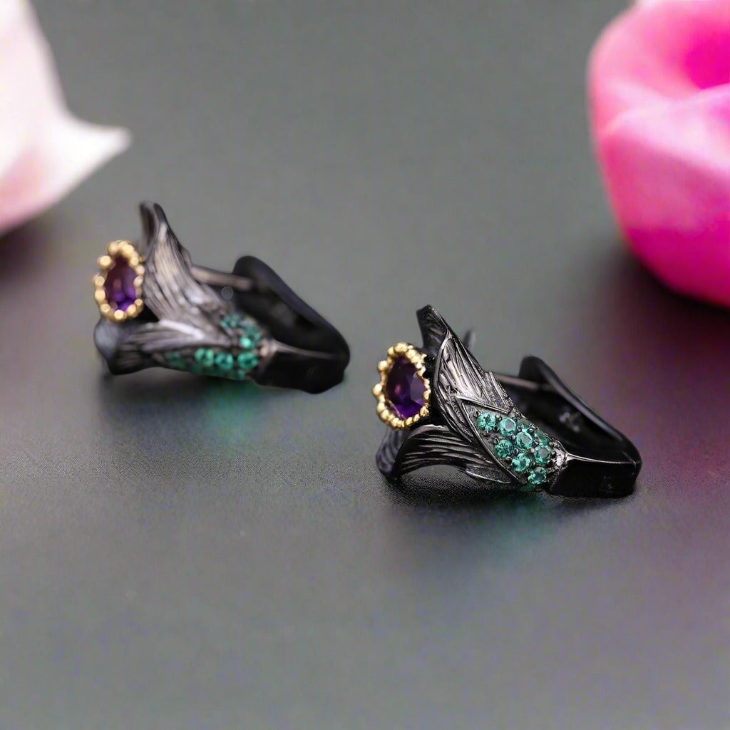 1.68ct Amethyst Calla Lily Leaf Earrings-Black Diamonds New York