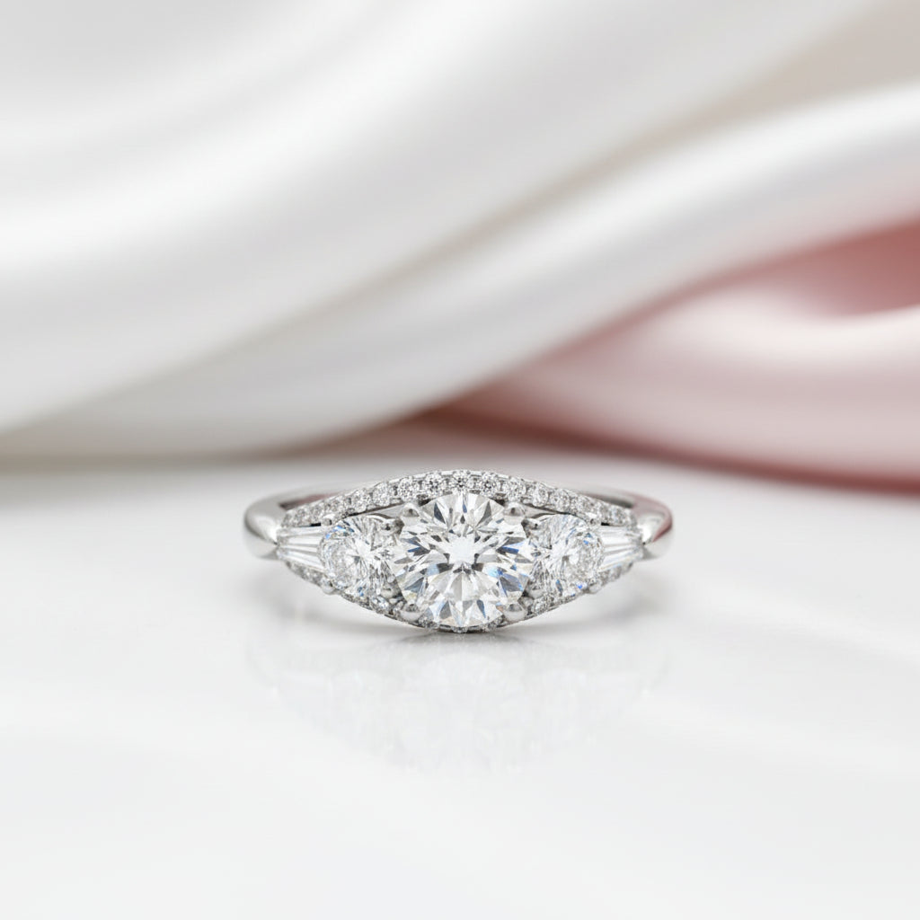 1.8 ct Round Cut Diamond Option Three Stone Engagement-Black Diamonds New York