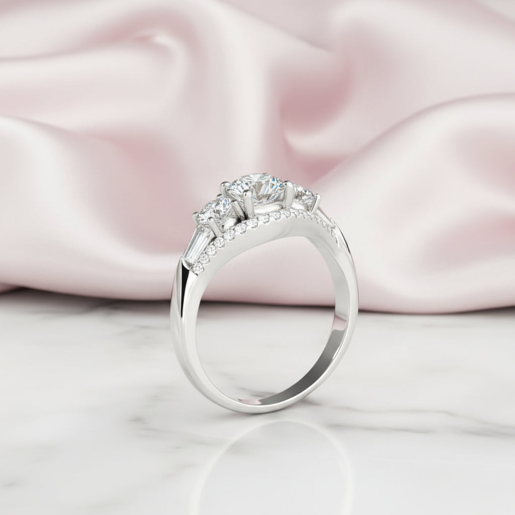 1.8 ct Round Cut Diamond Option Three Stone Engagement-Black Diamonds New York