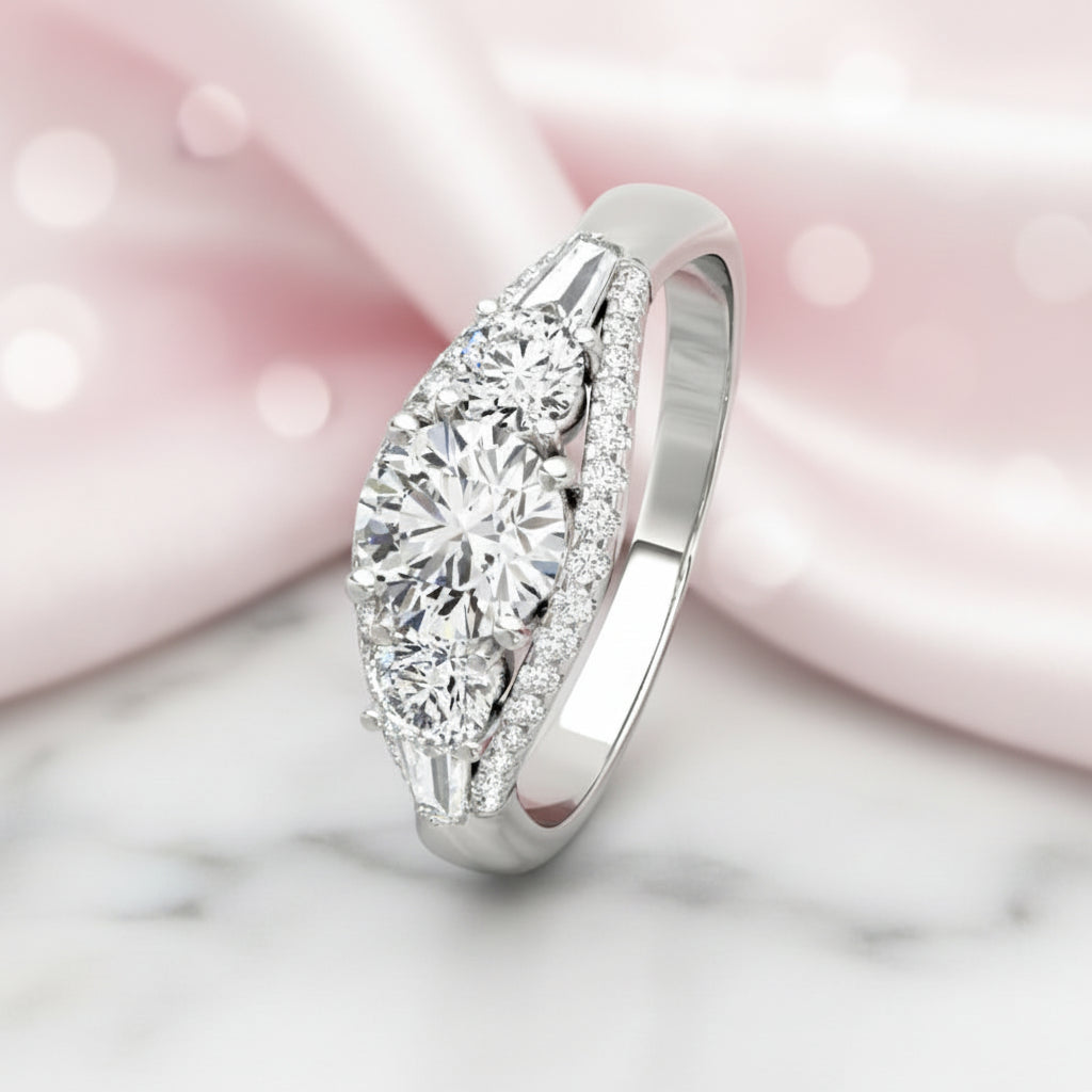 1.8 ct Round Cut Diamond Option Three Stone Engagement-Black Diamonds New York