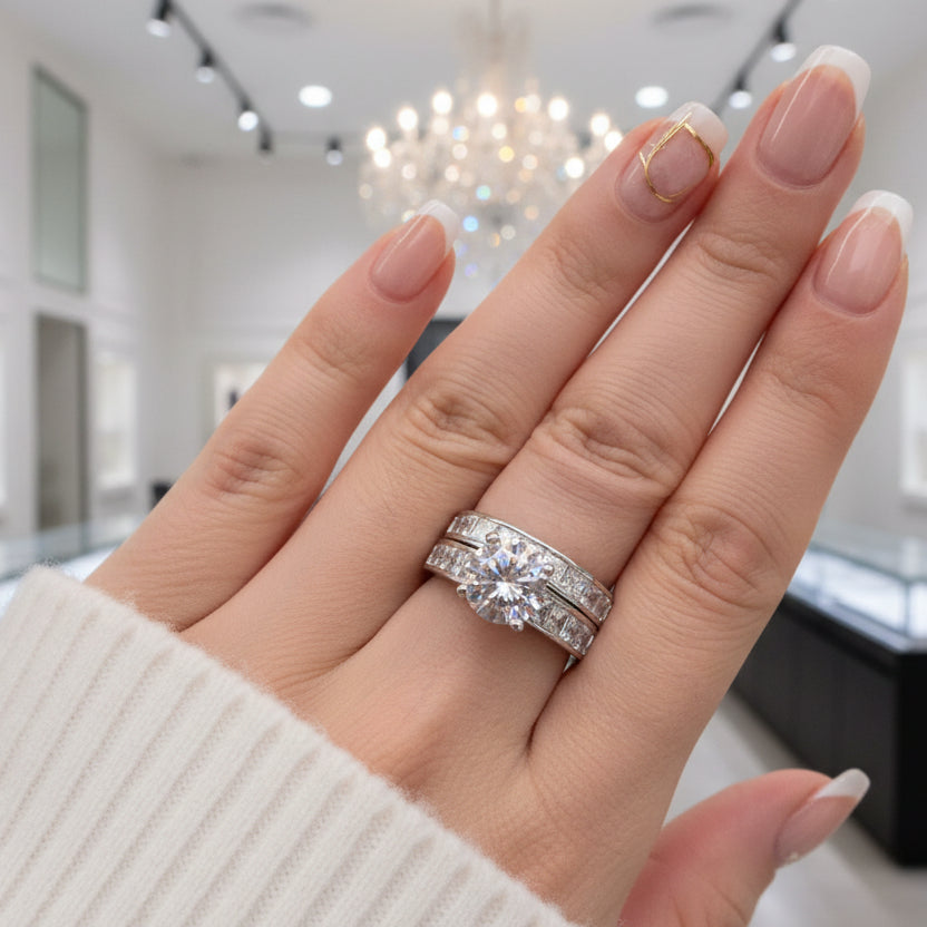 1.8 Ct Round Diamond Engagement Ring Set-Black Diamonds New York