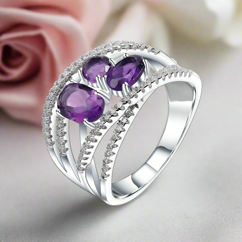 1.84Ct Natural Amethyst Gemstone Ring-Black Diamonds New York