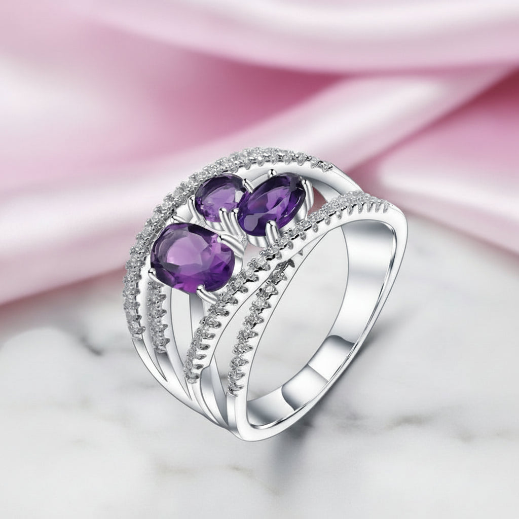 1.84Ct Purple Amethyst Gemstone Ring-Black Diamonds New York