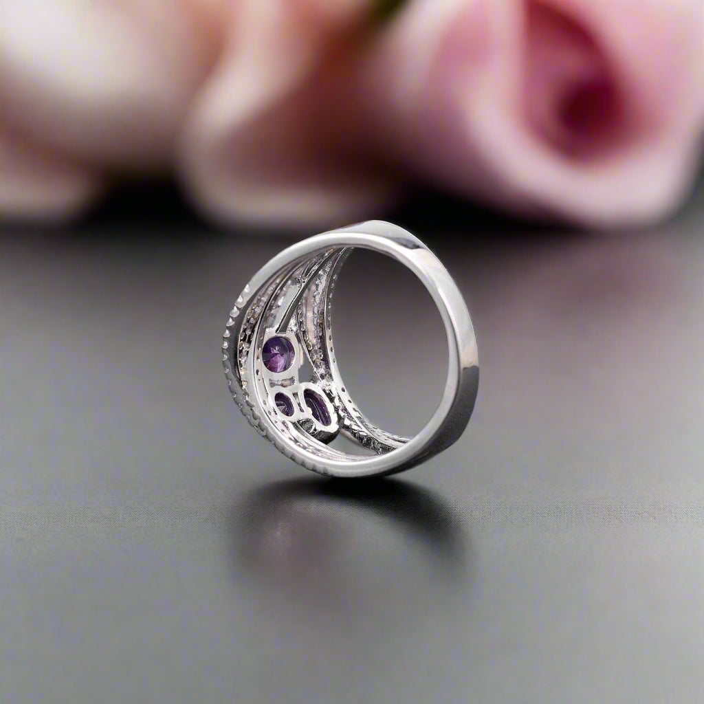 1.84Ct Natural Amethyst Gemstone Ring-Black Diamonds New York