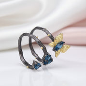 1.87ct London Blue Topaz Butterfly on Branch Ring-Black Diamonds New York