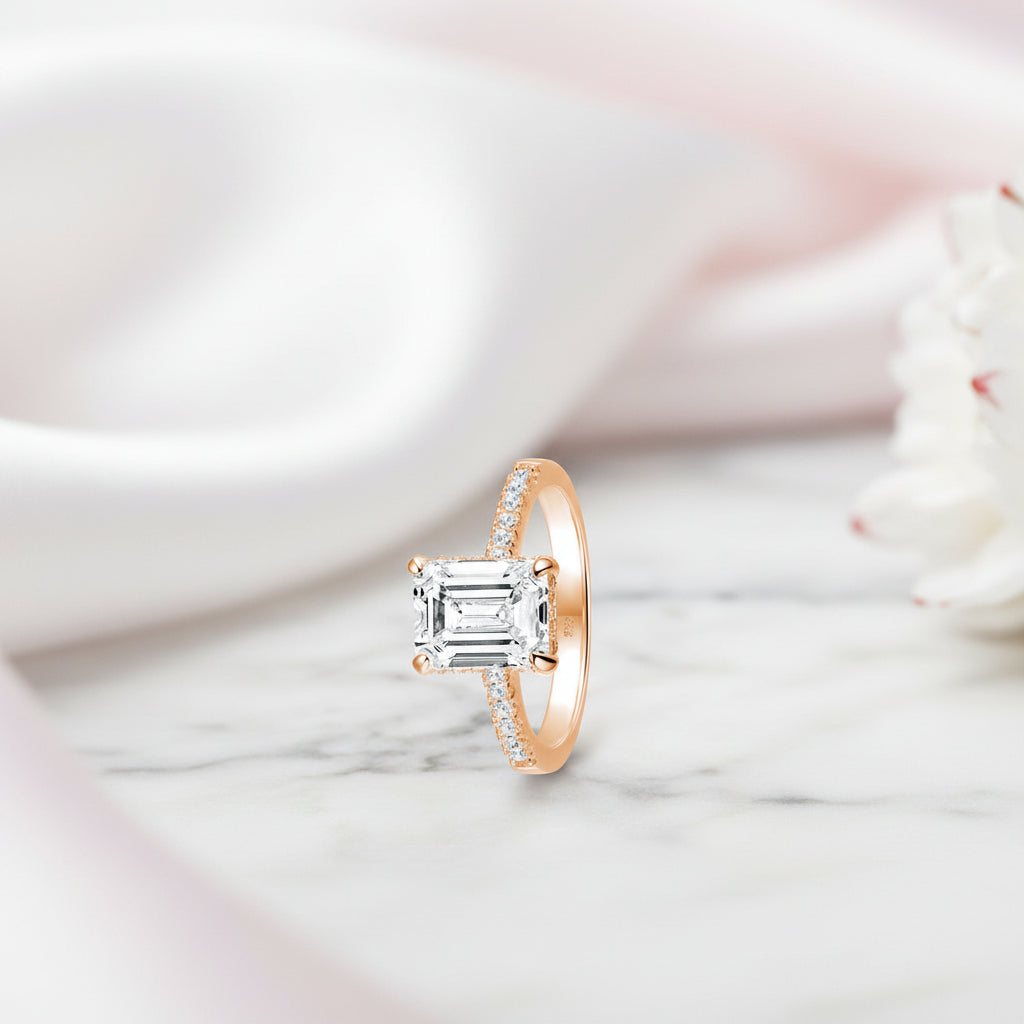 1.8Ct Emerald Cut Diamond Option Rose Gold Engagement Ring-Black Diamonds New York
