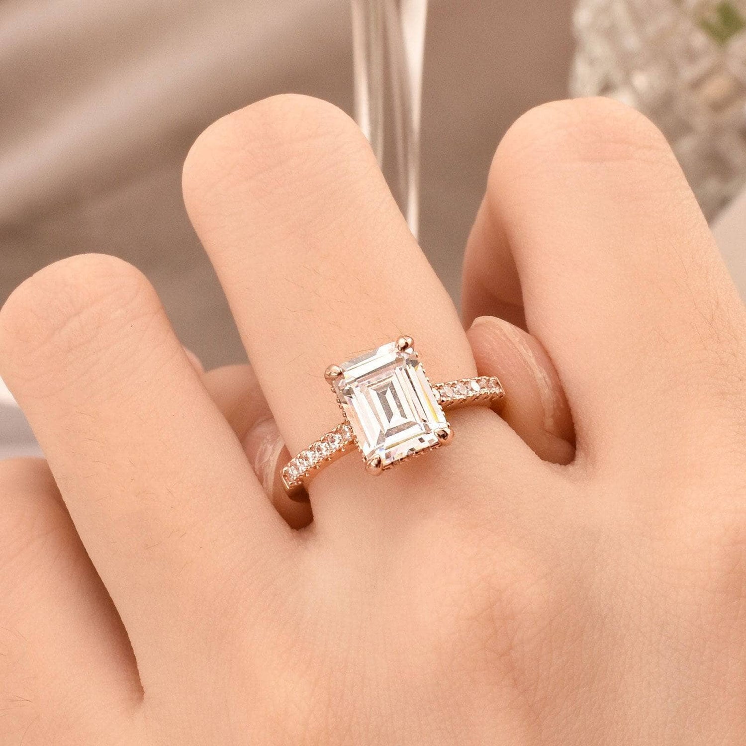 1.8Ct Emerald Cut EVN Stone Rose Gold Engagement Ring-Black Diamonds New York